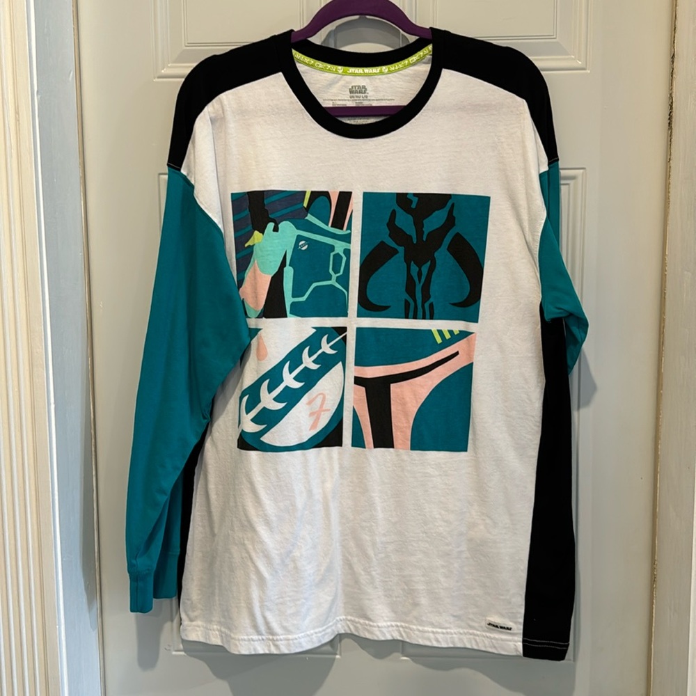 Star Wars Unisex Shirt size L White Teal Boba Fett Disney Parks Loose LongSleeve